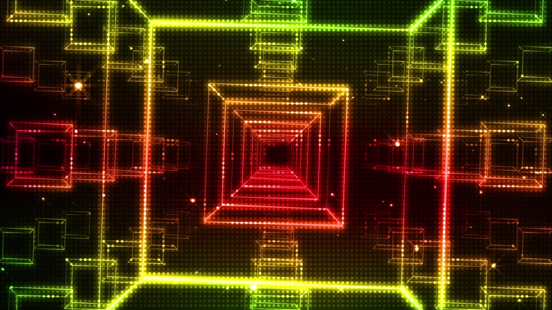 绚丽光影线条方形隧道穿梭