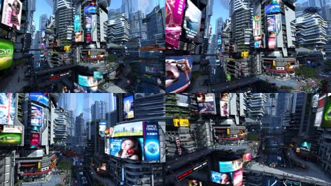 4K未来科幻空中城市汽车飞行