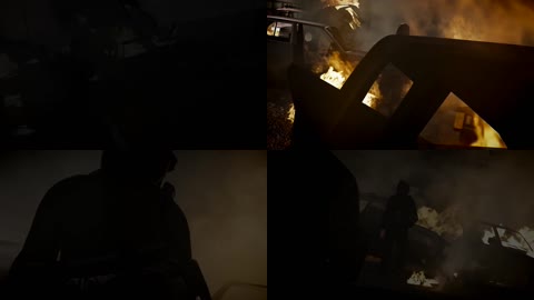 男子在街头大火废墟中