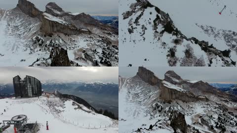 4K航拍瑞士阿尔卑斯山脉雪山