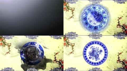 中国风青花瓷水墨风扇子舞蹈演出LED大屏幕视频素材