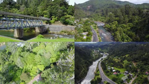 4K航拍新西兰山中河流