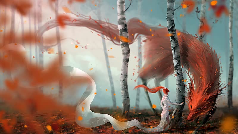 4K唯美梦幻森林妖仙狐狸美女