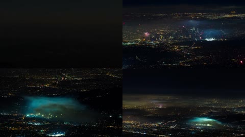 4K超清美国洛杉矶城市夜景烟花实拍