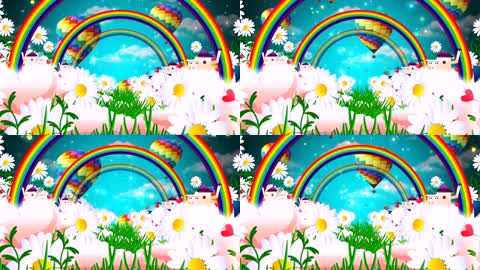 彩虹热气球儿童节卡通背景
