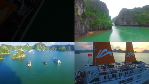 越南下龙湾邮轮礁岛五光十色旅游胜地实拍高清视频素材