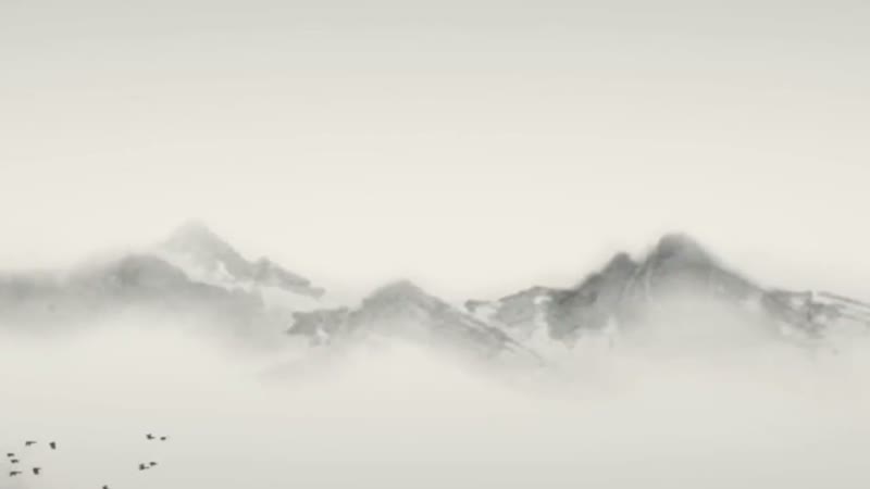 墨舞鱼游竹子山水长袖古典美女舞蹈背景