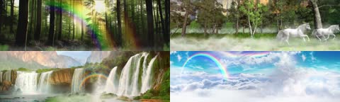 绚丽森林瀑布溪流骏马天空彩虹粒子舞台