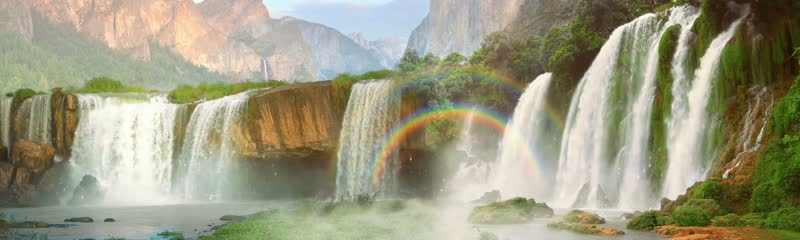 绚丽森林瀑布溪流骏马天空彩虹粒子舞台