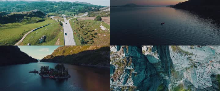 航拍挪威壮丽山河风光宣传片