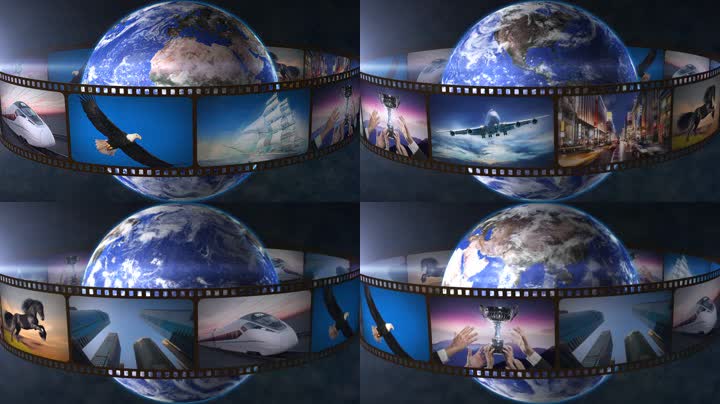 蓝色科技地球360度影片胶片 