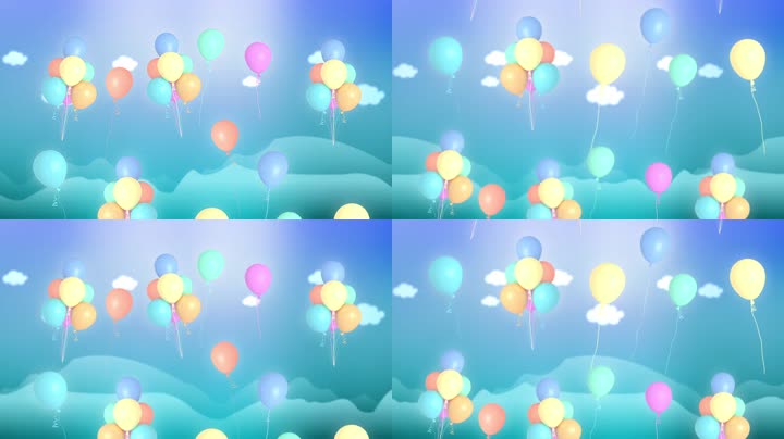 蓝天白云气球上升视频背景（循环）