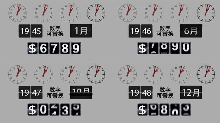 货币日期时间翻牌效果时钟旋转 
