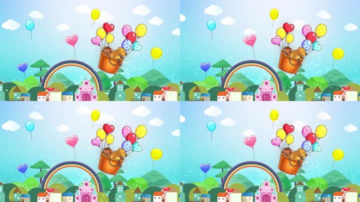 维尼熊气球升空卡通背景（循环）