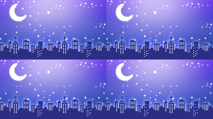 卡通月亮星空城市卡通背景（循环）