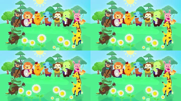 卡通动物乐队表演背景视频（循环）