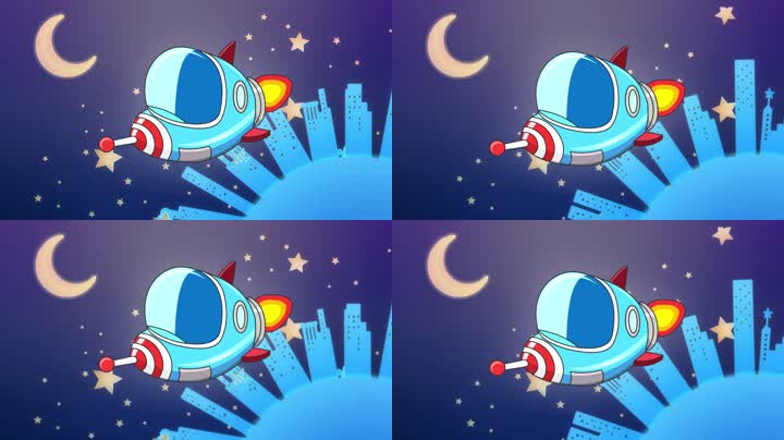 卡通宇宙飞船星球循环背景