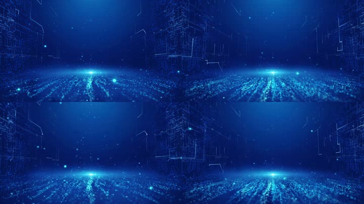 蓝色科技空间粒子网格背景循环