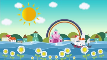 卡通彩虹梦想船帆航行