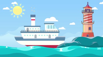 卡通大海轮船灯塔