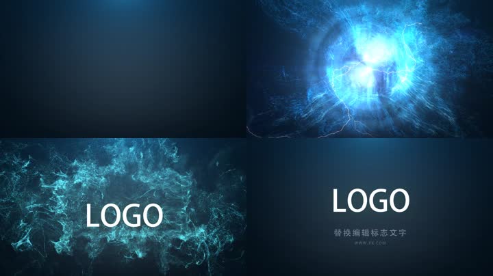 蓝色粒子闪电LOGO标志演绎 