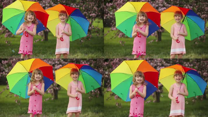 打着伞的小女孩