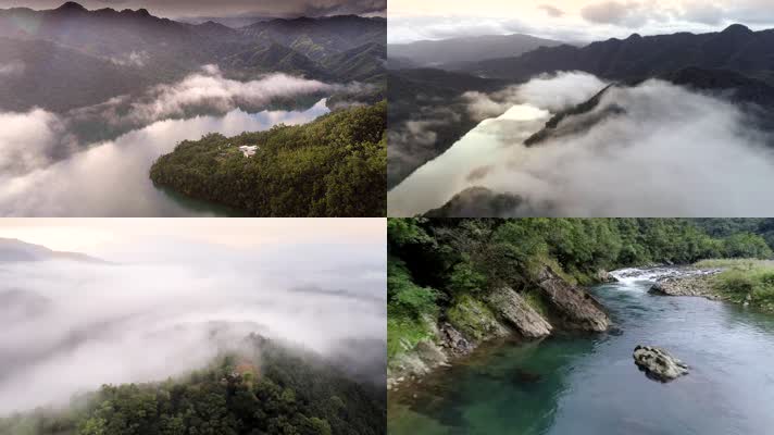 4k航拍壮观云海山川瀑布溪流之台湾风光