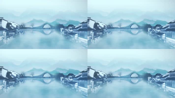 水墨江南小桥背景循环