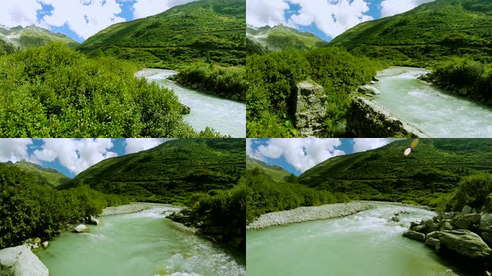 满眼绿色的大山河流生态自然