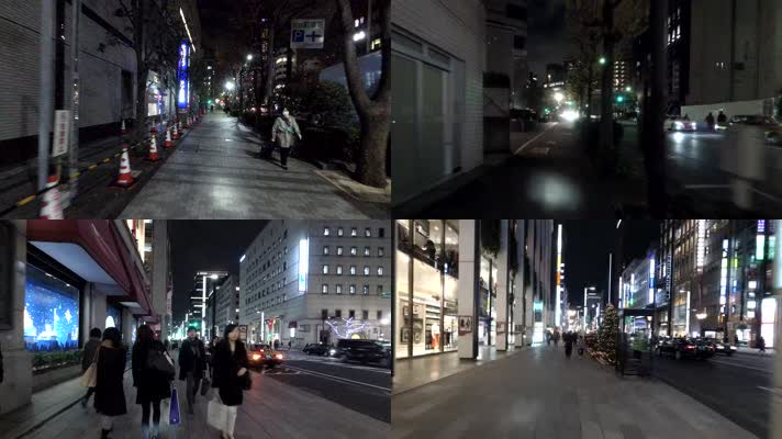 4K日本银座商业区深夜街头穿梭