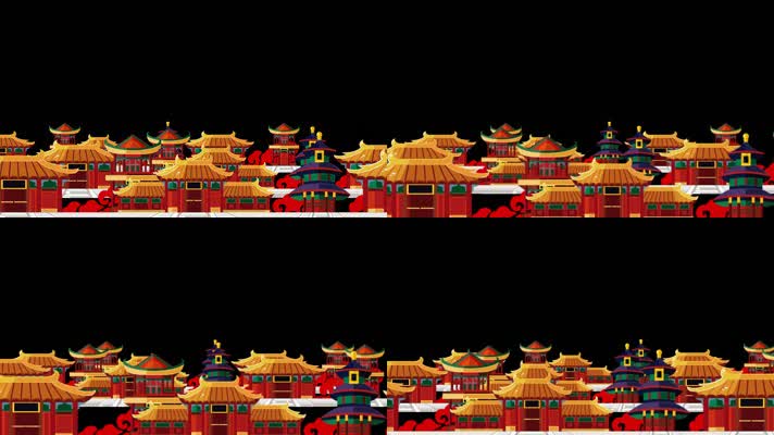 卡通古代建筑中国风带通道循环