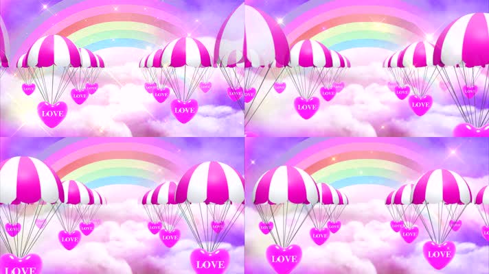 粉色热气球彩虹可爱少女心形背景
