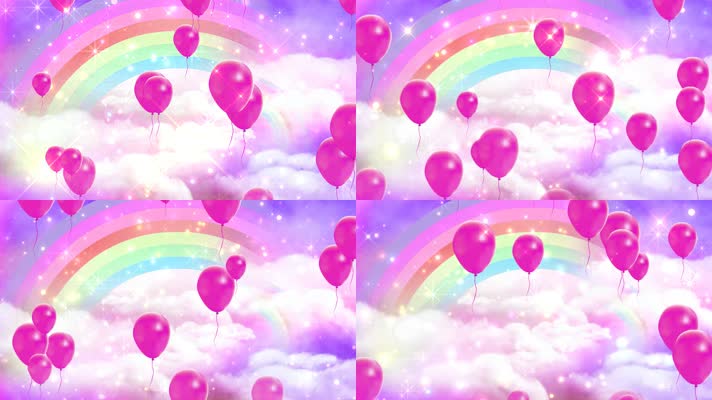 卡通气球升空彩虹天空背景