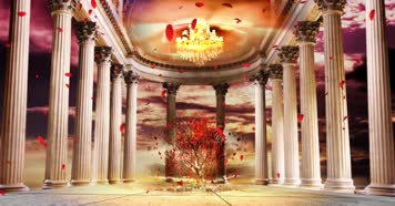 罗马柱宫殿落花背景