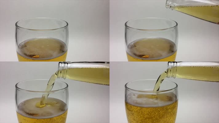 玻璃杯倒入啤酒特写镜头