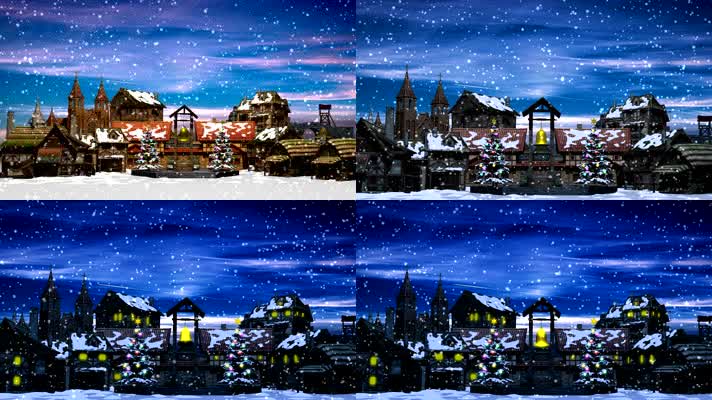 4K圣诞节冬天村庄雪落背景视频