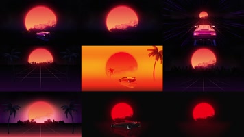 20组复古椰树跑车说唱背景