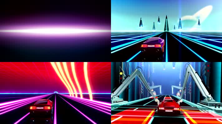 炫酷霓虹灯城市汽车飞行vj视频