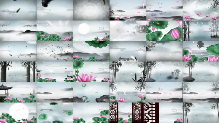 37组竹露荷风仙鹤水墨素材