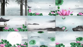 37组竹露荷风仙鹤水墨素材