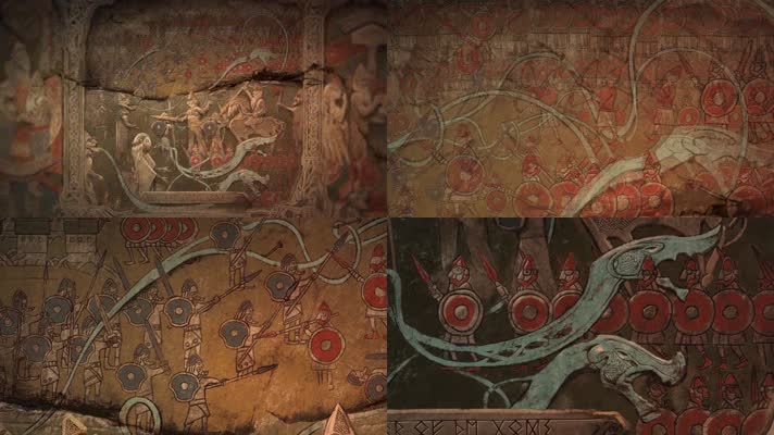 北欧神话历史战争壁画雕刻记载