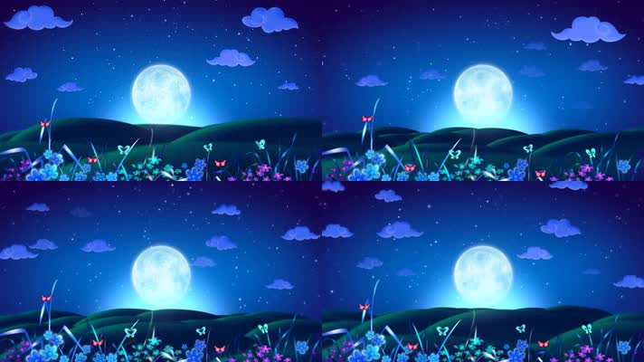 卡通月夜蝴蝶飞舞满月中秋