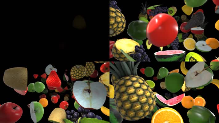 广告机三维水果飞舞带通道