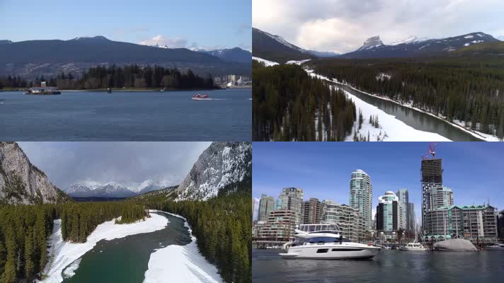 4K航拍冬天加拿大美景旅游度假
