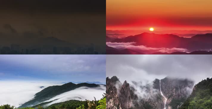 4K航拍壮观云海日出山川美景之韩国