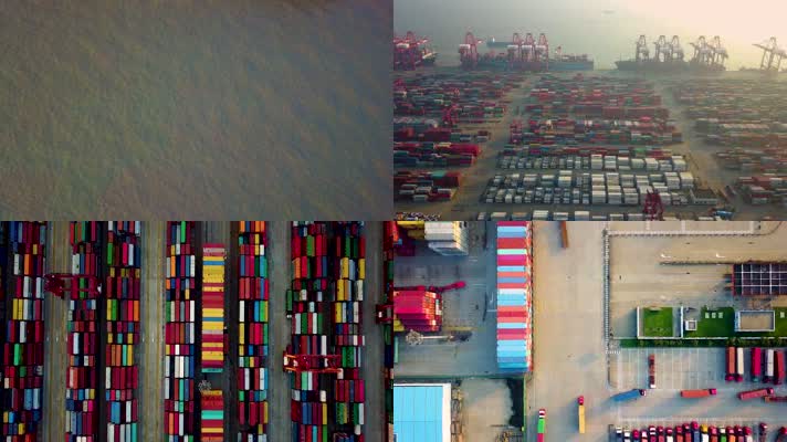 4K航拍中国上海港国际物流集装箱运输