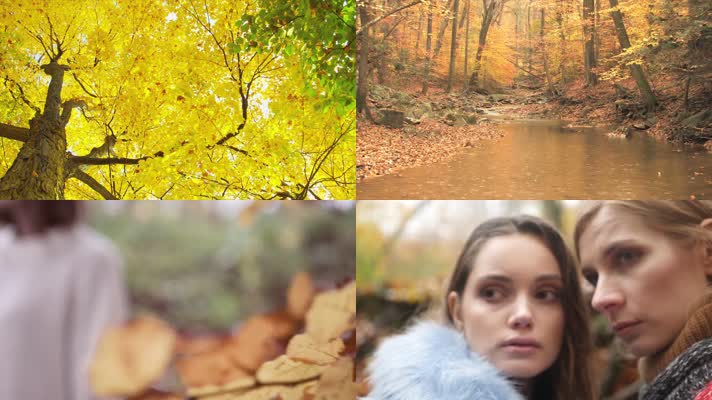 4K秋季户外落叶美女模特时装宣传片