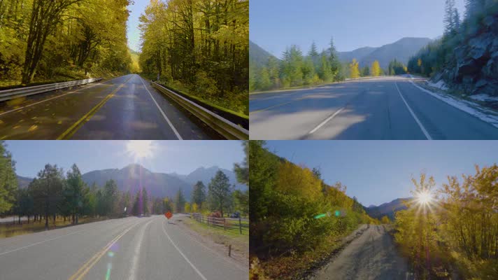 4k秋季公路快速行驶沿途风光