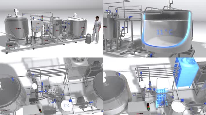 乳品工厂提炼保鲜生产流水线三维动画