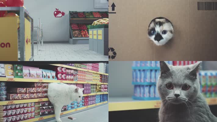 可爱宠物猫超市购物广告视频